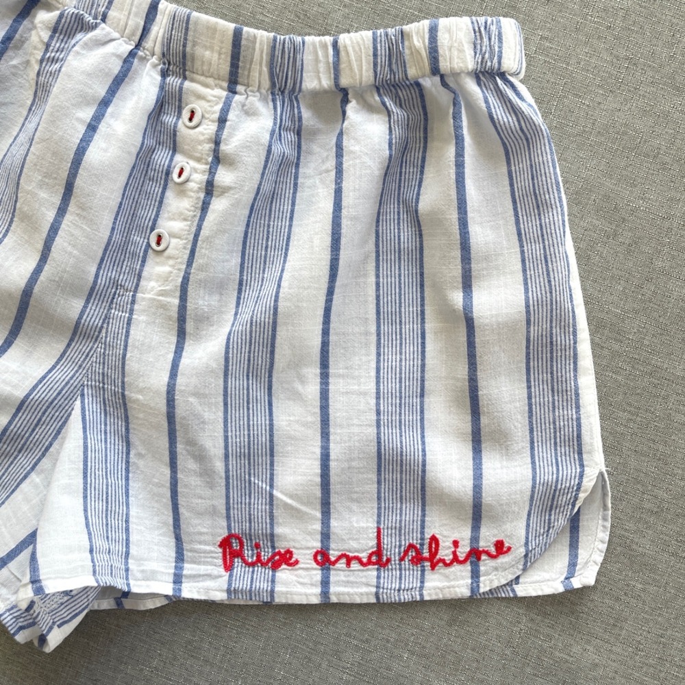 Altar'd State Rise & Shine Striped Cotton PJ Boxer Shorts Womens Size Large Blue